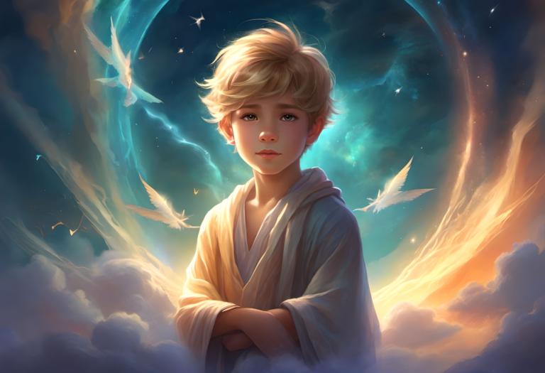 Fantasy Art,Fantasy Art, People, boy, cloud, solo, bird, sky, male focus, 1boy, blonde hair