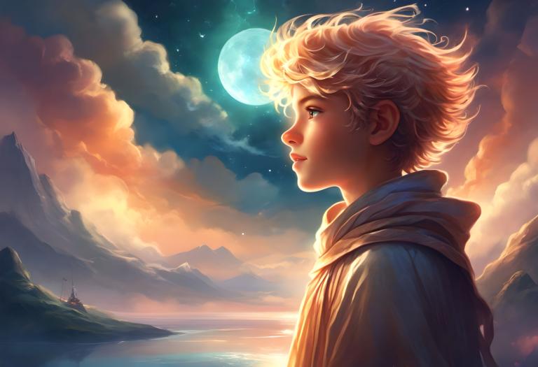 Fantasy Art,Fantasy Art, People, boy, moon, sky, solo, cloud, star (sky), 1boy, full moon, blonde hair