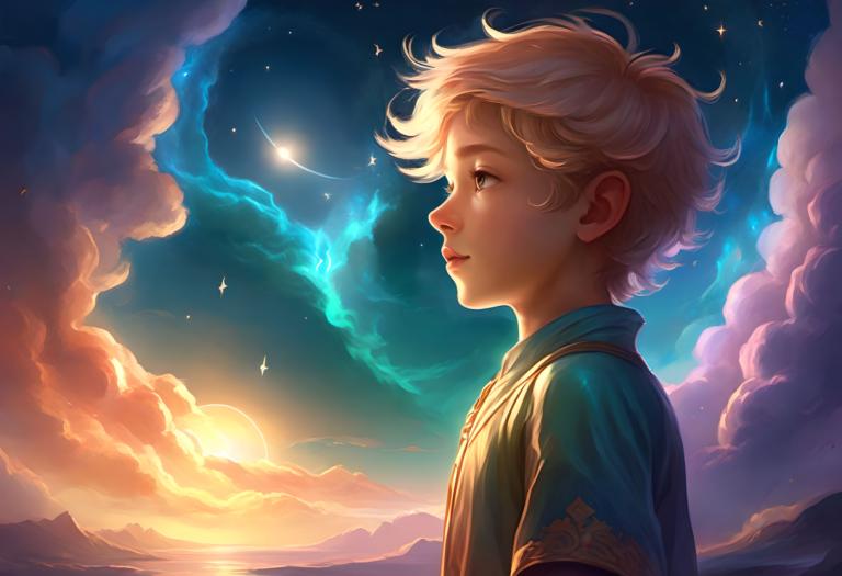 Fantasy Art,Fantasy Art, People, boy, solo, sky, cloud, blonde hair, short hair, sunset, male focus, profile