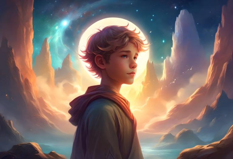 Fantasy Art,Fantasy Art, People, boy, solo, sky, blue eyes, short hair, star (sky), hood, starry sky, moon