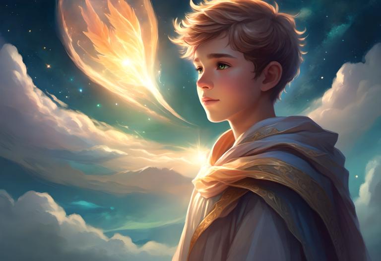 Fantasy Art,Fantasy Art, People, boy, sky, cloud, 1boy, solo, male focus, green eyes, short hair, upper body