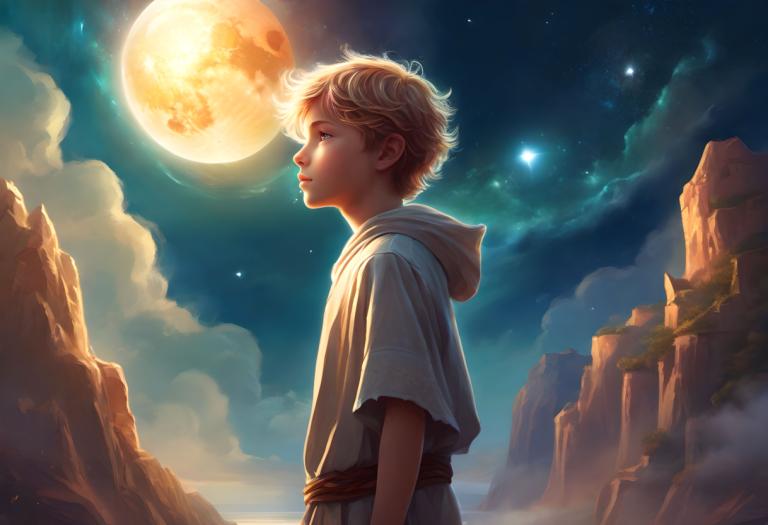 Fantasy Art,Fantasy Art, People, boy, moon, solo, sky, 1boy, star (sky), blonde hair, male focus, cloud