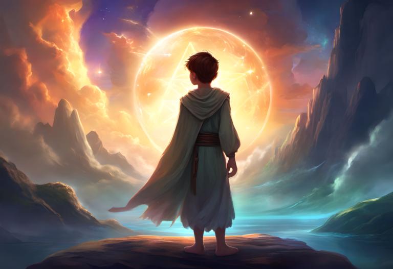 Fantasy Art,Fantasy Art, People, boy, solo, 1boy, barefoot, male focus, sky, cape, cloud, from behind