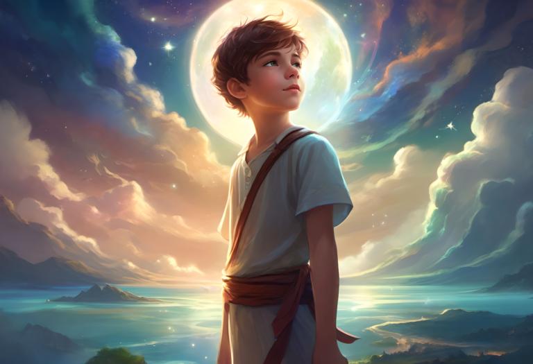 Fantasy Art,Fantasy Art, People, boy, moon, solo, sky, 1boy, cloud, brown hair, male focus, full moon