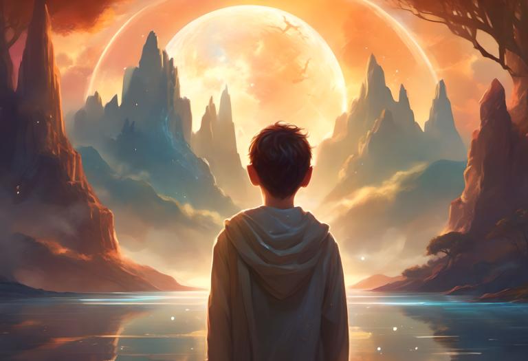 Fantasy Art,Fantasy Art, People, boy, 1boy, male focus, moon, sky, solo, from behind, hood, water, cloud