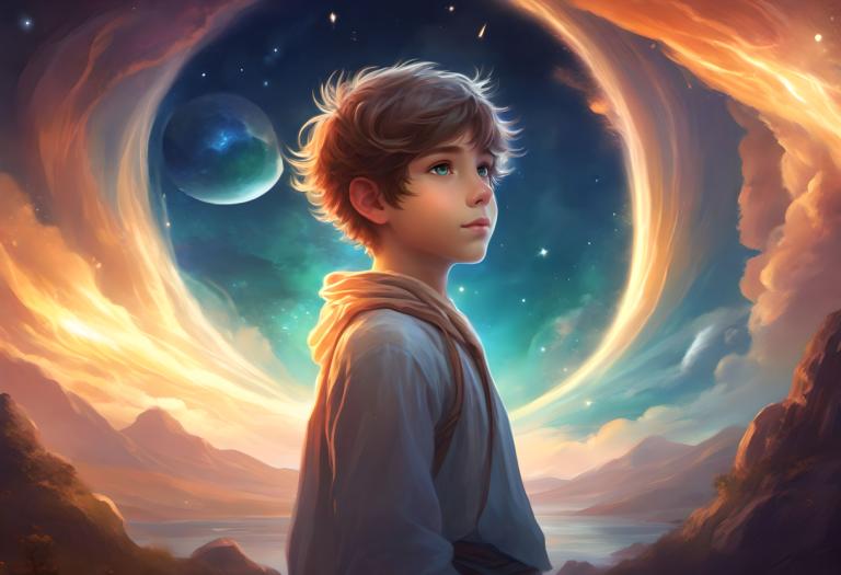 Fantasy Art,Fantasy Art, People, boy, solo, sky, 1boy, star (sky), brown hair, male focus, blue eyes, moon