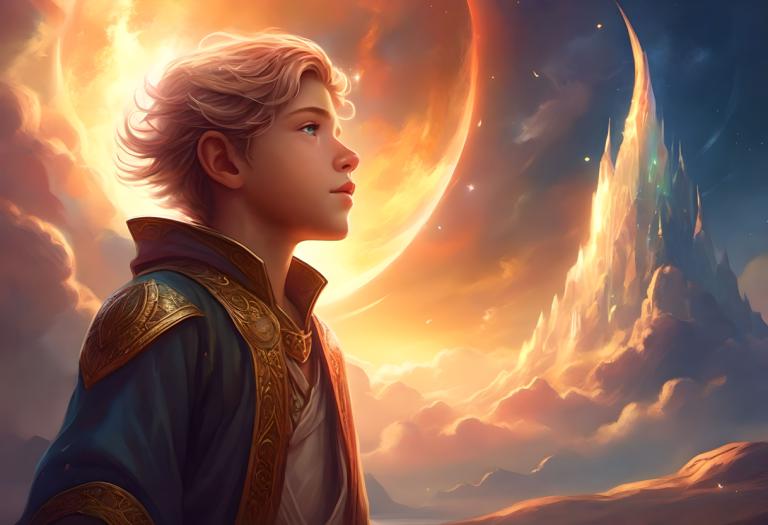 Fantasy Art,Fantasy Art, People, boy, solo, sky, 1boy, cloud, male focus, blonde hair, blue eyes, moon