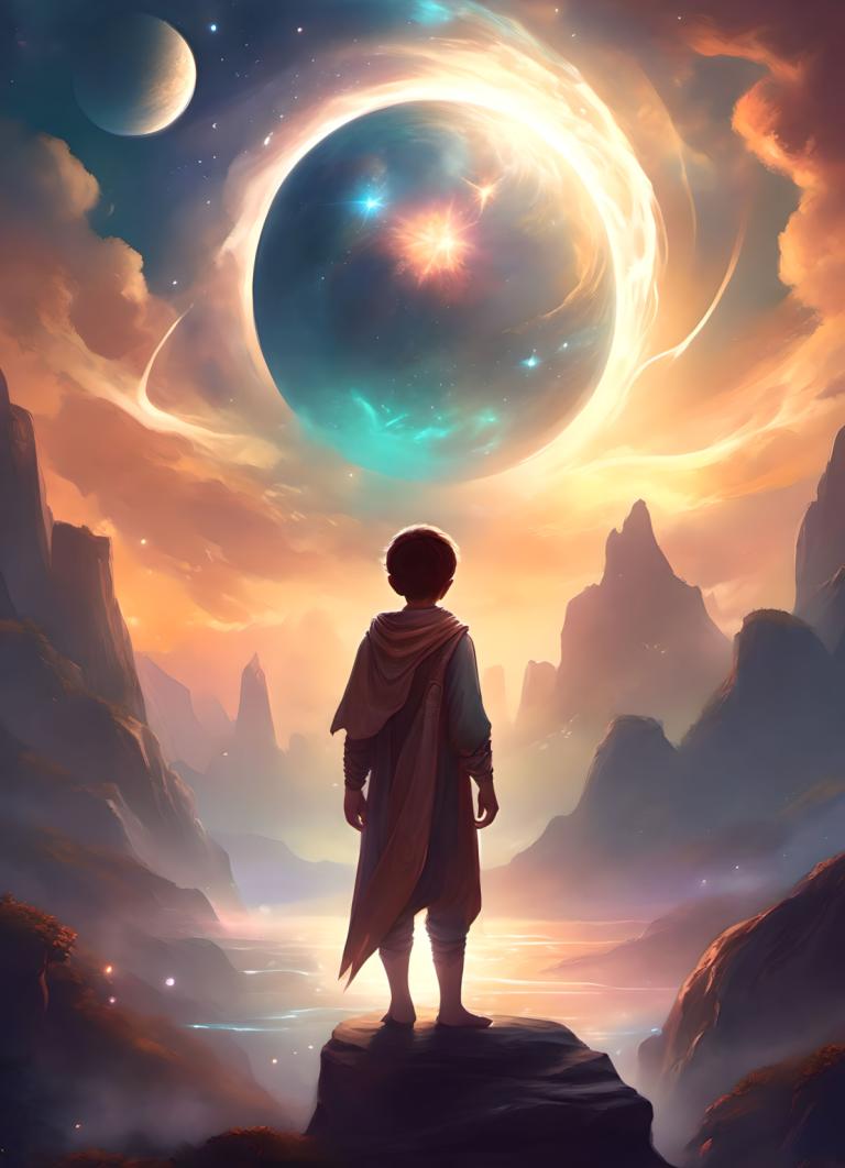 Fantasy Art,Fantasy Art, People, boy, 1boy, solo, sky, male focus, moon, cloud, standing, from behind