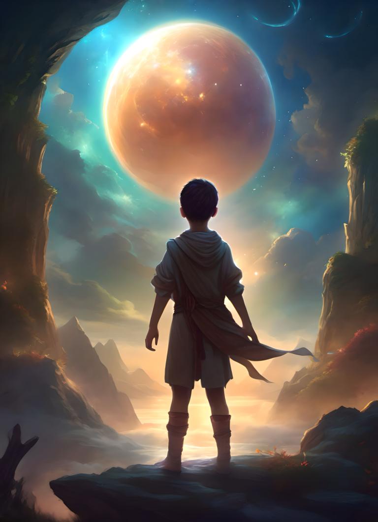 Fantasy Art,Fantasy Art, People, boy, 1boy, moon, male focus, solo, sky, from behind, star (sky), boots