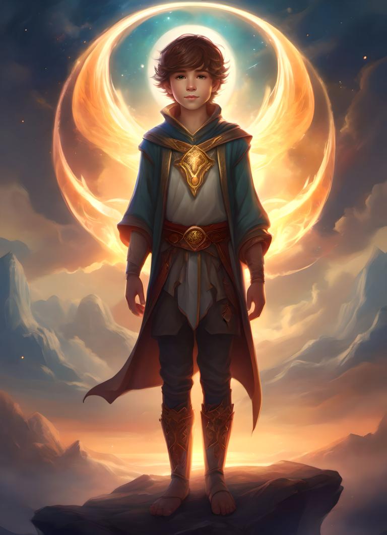 Fantasy Art,Fantasy Art, People, boy, solo, brown hair, male focus, 1boy, sky, moon, standing, full body