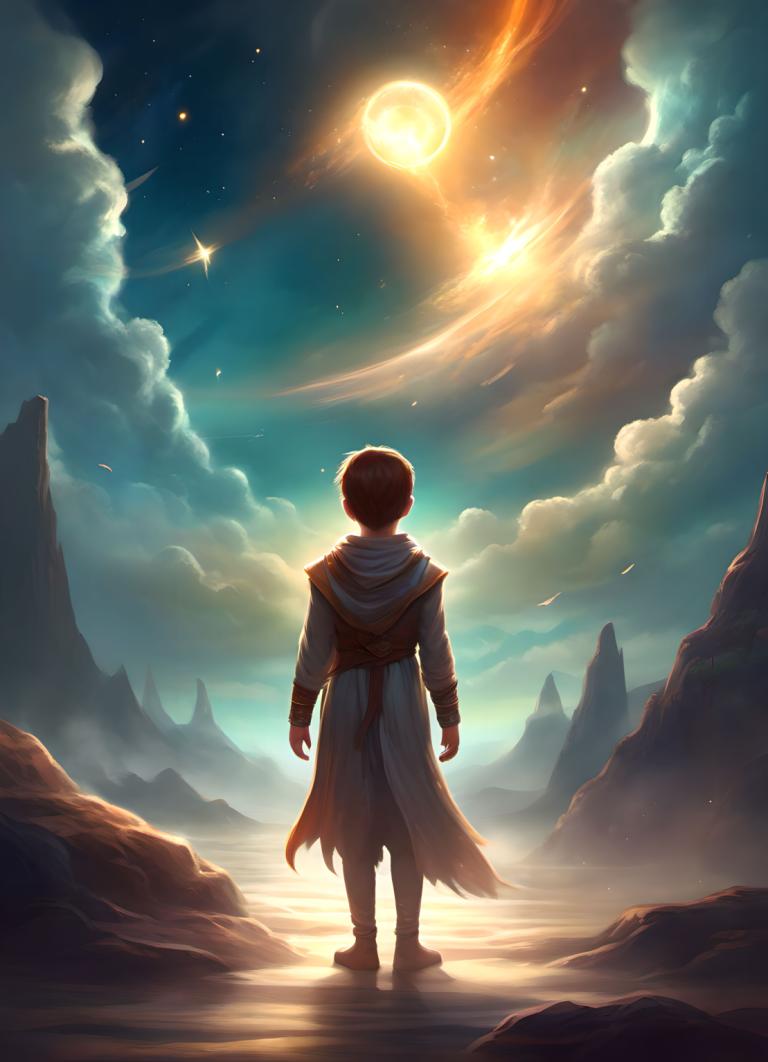 Fantasy Art,Fantasy Art, People, boy, 1boy, male focus, solo, sky, cloud, moon, from behind, standing