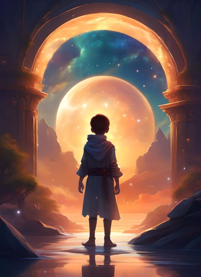 Fantasy Art,Fantasy Art, People, boy, 1boy, solo, male focus, moon, sky, from behind, star (sky), standing