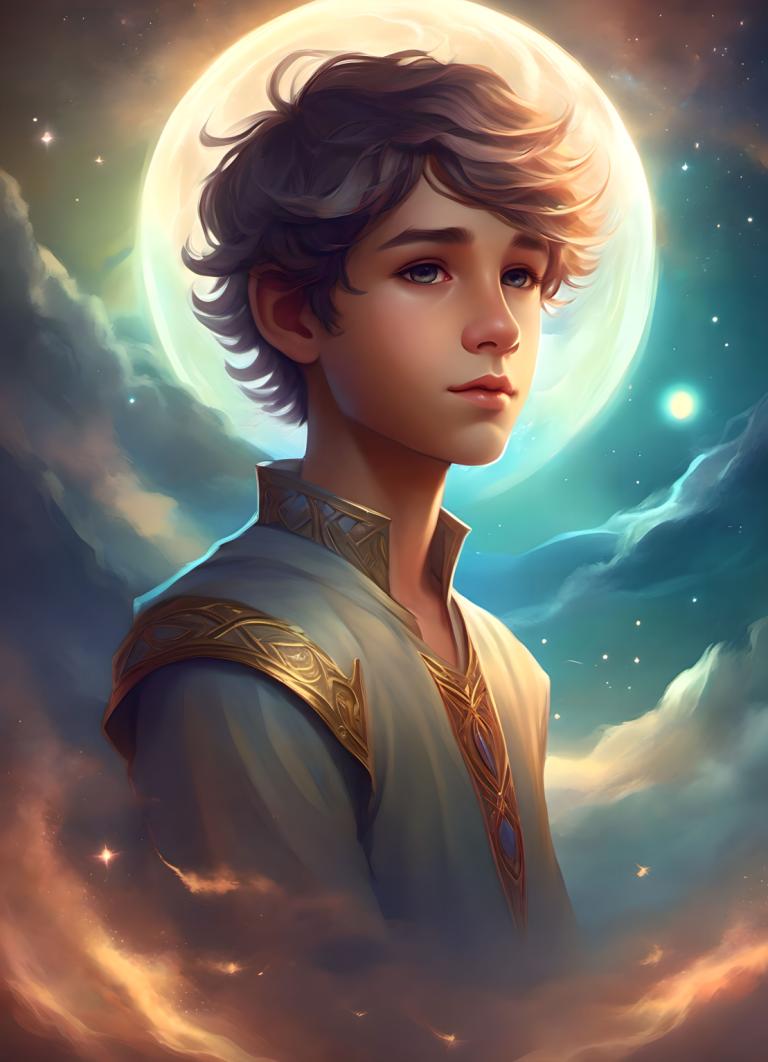 Fantasy Art,Fantasy Art, People, boy, moon, solo, sky, 1boy, cloud, male focus, full moon, night, star (sky)