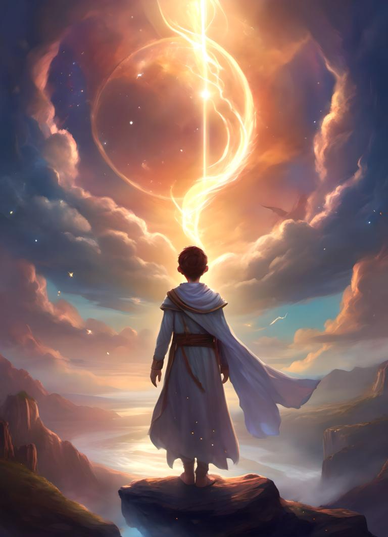 Fantasy Art,Fantasy Art, People, boy, 1boy, cape, male focus, sky, solo, cloud, from behind, standing