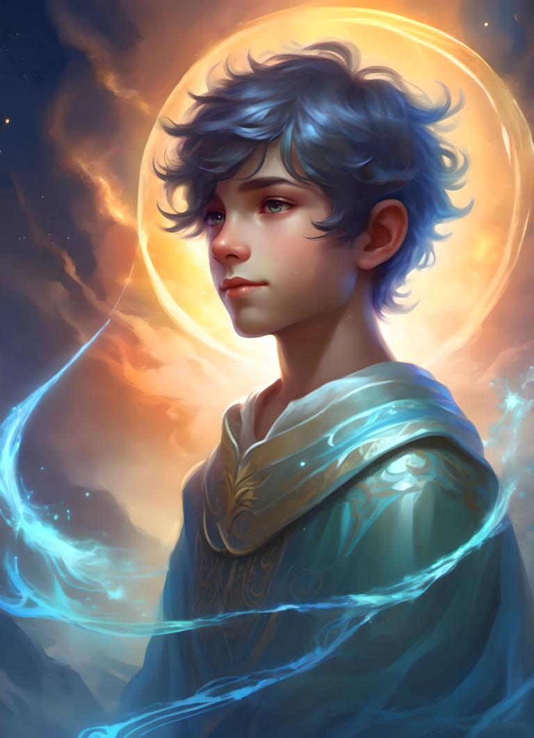 Fantasy Art,Fantasy Art, People, boy, solo, blue hair, sky, upper body, 1boy, short hair, male focus