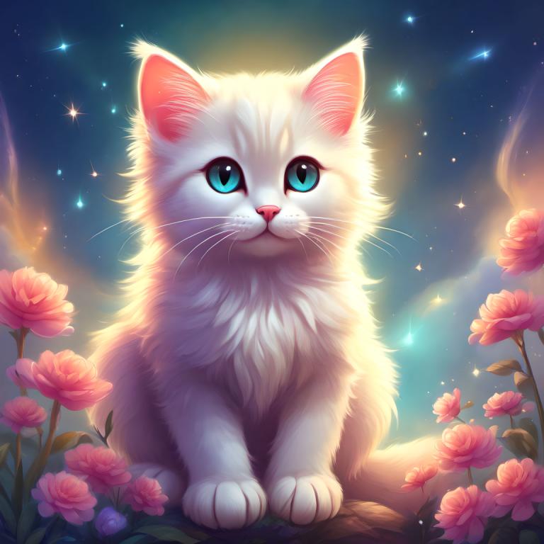 Fantasy Art,Fantasy Art, Dyr, katt, ingen mennesker, blomst, himmel, stjerne (himmel), fokus på dyr, katt