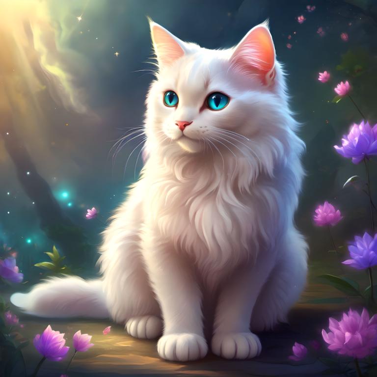 Fantasy Art,Fantasy Art, Animal, cat, no humans, flower, animal focus, cat, blue eyes, animal, light rays