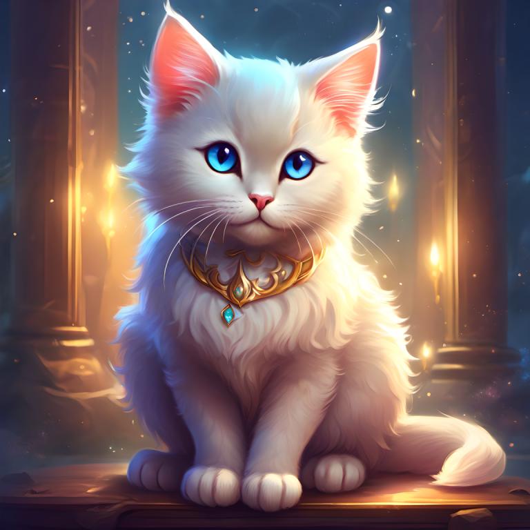 ファンタジーアート,ファンタジーアート, 動物, 猫, 人間がいない, 青い目, 猫, 動物の焦点, ジュエリー, 座っている, 視聴者を見ている, 動物, 屋内で, ネックレス, ソロ, 透かし, 全身, 火