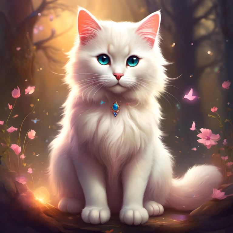 Fantasy Art,Fantasy Art, Animal, cat, no humans, flower, animal focus, nature, cat, animal, blue eyes