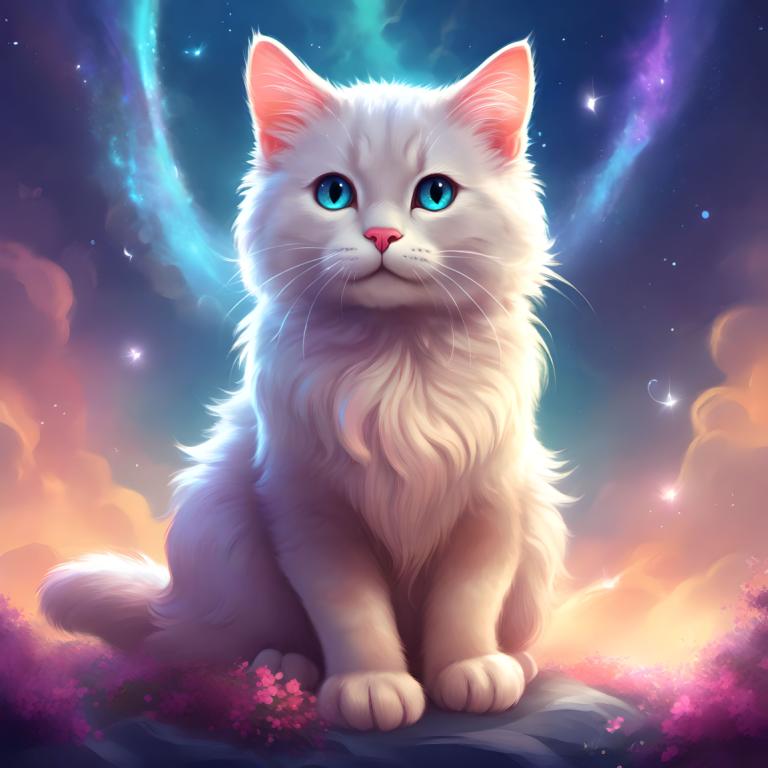 Fantasy Art,Fantasy Art, Djur, katt, inga människor, himmel, stjärnhimmel), djurfokus, blåa ögon, katt