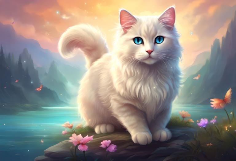 Fantasy Art,Fantasy Art, Animal, cat, no humans, flower, blue eyes, outdoors, animal, animal focus, sky, cat