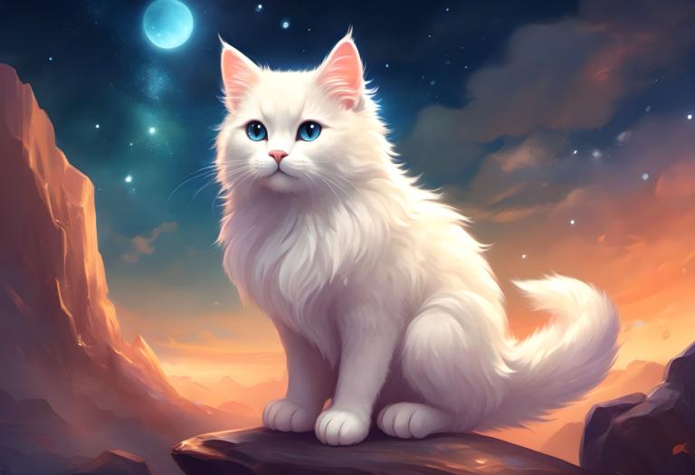 Fantasy Art,Fantasy Art, Animal, cat, no humans, sky, star (sky), moon, blue eyes, starry sky, animal focus