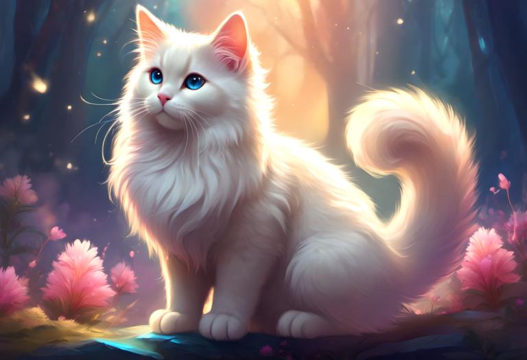 Fantasy Art,Fantasy Art, Animal, cat, no humans, blue eyes, flower, nature, animal focus, forest, realistic