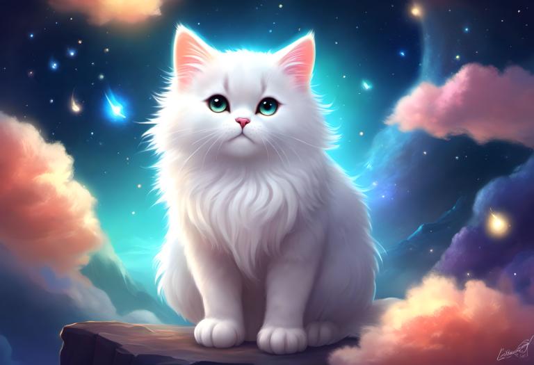 Fantasy Art,Fantasy Art, Animal, cat, no humans, sky, star (sky), cloud, signature, animal focus, animal, cat