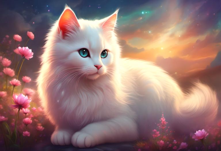 Fantasy Art,Fantasy Art, Dyr, katt, ingen mennesker, blomst, himmel, katt, fokus på dyr, dyr