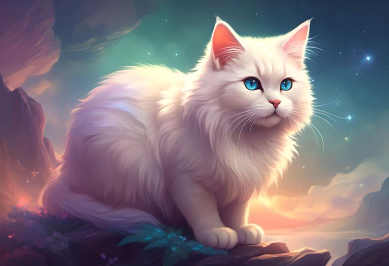 Fantasy Art,Fantasy Art, Animal, cat, no humans, sky, blue eyes, star (sky), cat, animal focus, outdoors