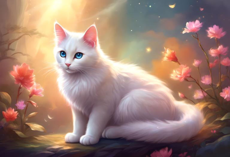 Fantasy Art,Fantasy Art, Animal, cat, no humans, flower, blue eyes, animal focus, cat, animal, realistic