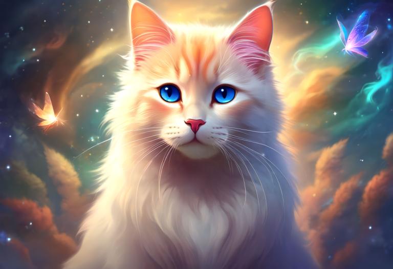 Fantasy Art,Fantasy Art, Animal, cat, no humans, bug, butterfly, blue eyes, sky, whiskers, realistic