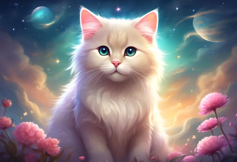 Fantasy Art,Fantasy Art, Dyr, katt, ingen mennesker, himmel, stjerne (himmel), fokus på dyr, blomst, katt