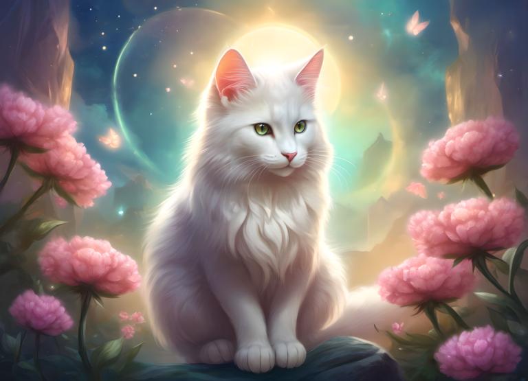 Fantasy Art,Fantasy Art, Dyr, katt, ingen mennesker, blomst, feil, sommerfugl, dyr, katt, realistisk