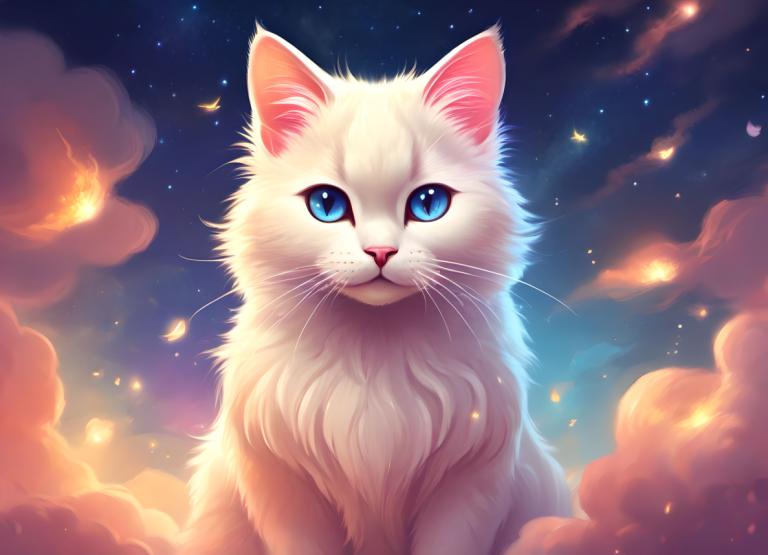 Fantasy Art,Fantasy Art, Animal, cat, no humans, sky, blue eyes, animal focus, cloud, cat, looking at viewer