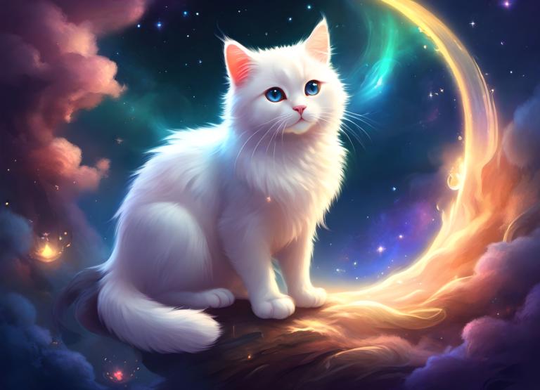 Fantasy Art,Fantasy Art, Animal, cat, no humans, sky, cat, blue eyes, star (sky), cloud, night, animal focus