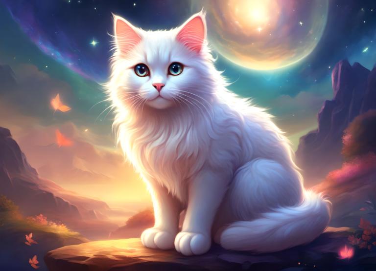 Fantasy Art,Fantasy Art, Animal, cat, no humans, sky, blue eyes, star (sky), cat, bug, moon, animal focus