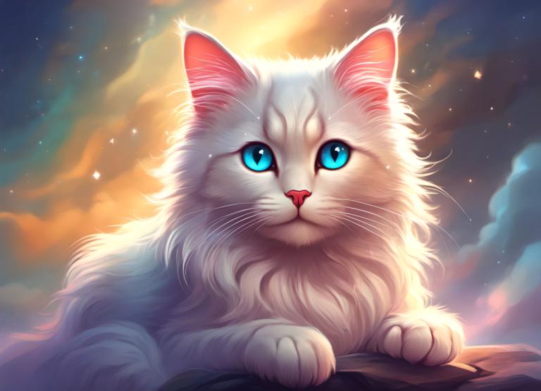 ファンタジーアート,ファンタジーアート, 動物, 猫, 人間がいない, 空, 青い目, 動物の焦点, 猫, 雲, 星（空）, 動物, 視聴者を見ている, ひげ, ソロ, 曇り空, 星空, サイン, 屋外, 透かし