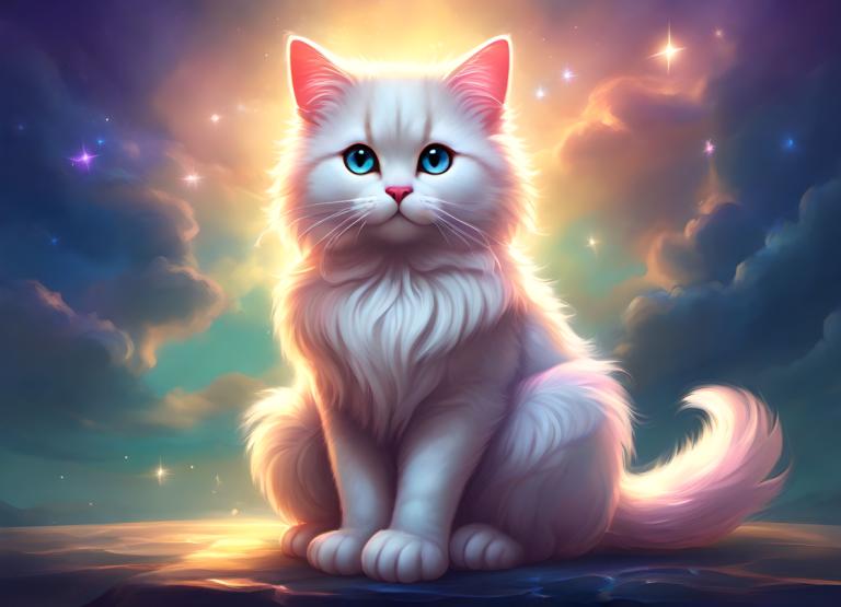 Fantasy Art,Fantasy Art, Animal, cat, no humans, sky, blue eyes, animal focus, cat, cloud, star (sky), animal