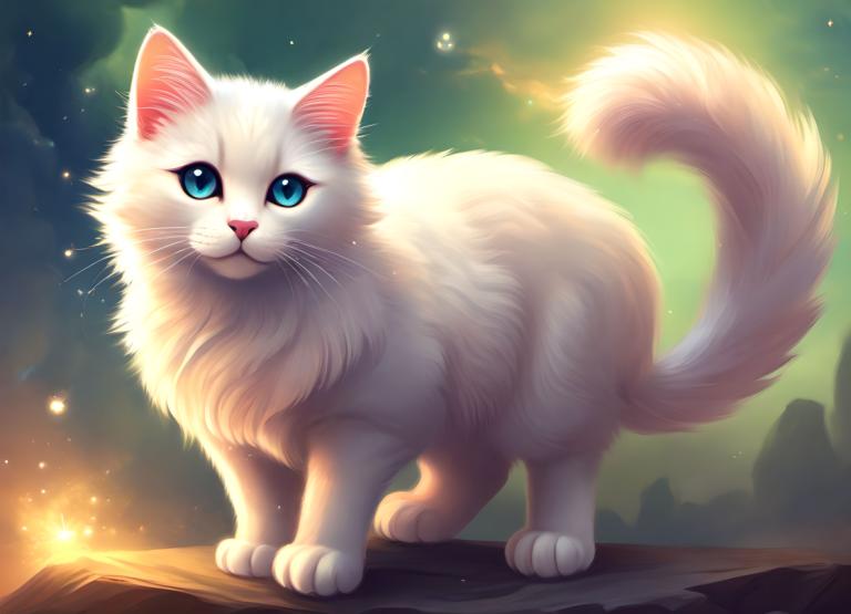 Fantasy Art,Fantasy Art, Animal, cat, no humans, blue eyes, cat, animal focus, sky, full body, animal