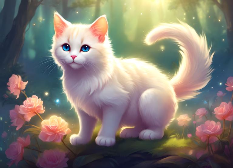 ファンタジーアート,ファンタジーアート, 動物, 猫, 人間がいない, 花, 自然, 青い目, 動物の焦点, 森, 猫, 屋外, 動物, 木, 全身, 草, ソロ, 日光, 視聴者を見ている, サイン