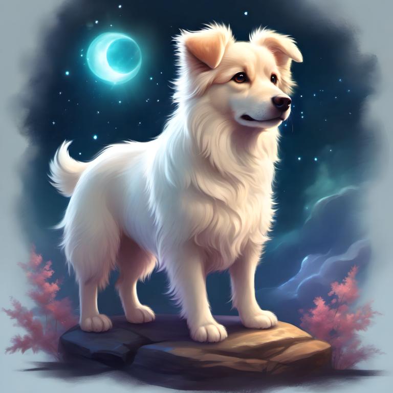 Fantasy Art,Fantasy Art, Animal, dog, no humans, moon, night, sky, star (sky), night sky, dog, starry sky