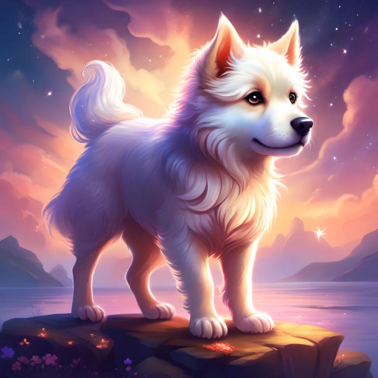 Fantasy Art,Fantasy Art, Animal, dog, no humans, sky, star (sky), starry sky, watermark, web address, cloud