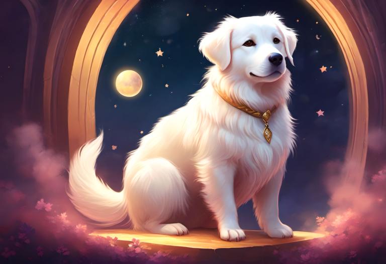 Fantasy Art,Fantasy Art, Animal, dog, no humans, dog, moon, star (sky), animal focus, jewelry, full moon, sky