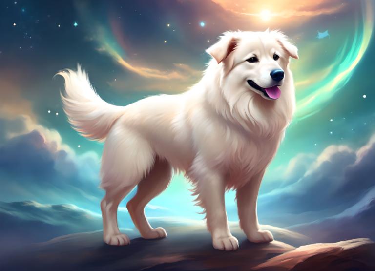 ファンタジーアート,ファンタジーアート, 動物, 犬, 人間がいない, 犬, 空, 舌, 舌を出す, 雲, 星（空）, 動物, 太陽, 動物の焦点, 全身, 星空, 現実的な, 立っている, 屋外