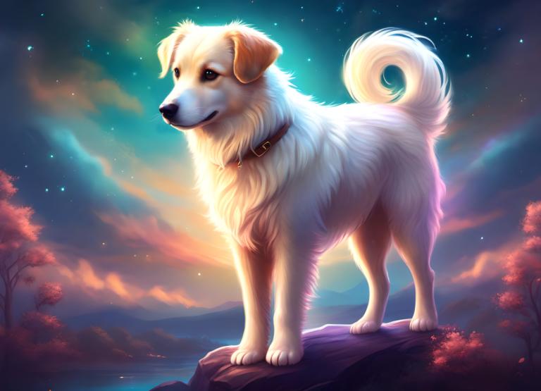 Fantasy Art,Fantasy Art, Animal, dog, no humans, sky, star (sky), tree, dog, starry sky, outdoors