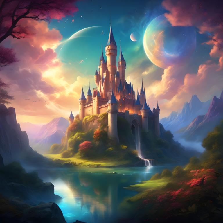 Fantasy Art,Fantasy Art, Castle, castle, scenery, castle, no humans, sky, tree, cloud, moon, outdoors