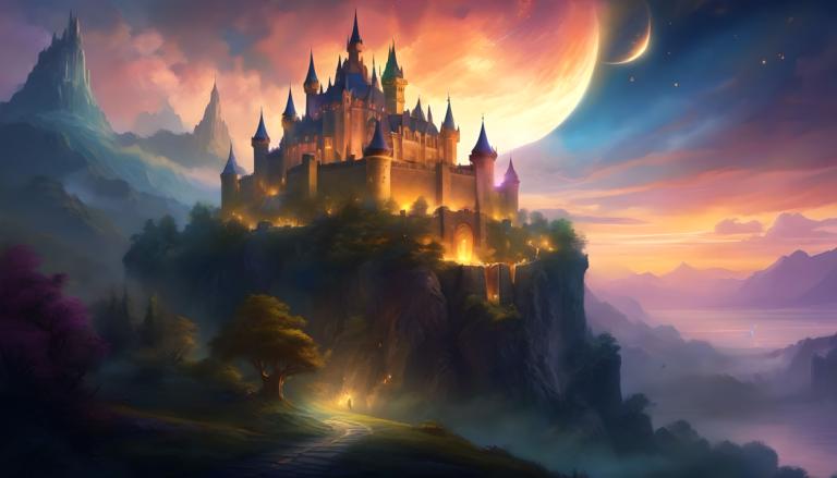 Fantasy Art,Fantasy Art, Castle, castle, scenery, no humans, moon, tree, sky, castle, cloud, mountain