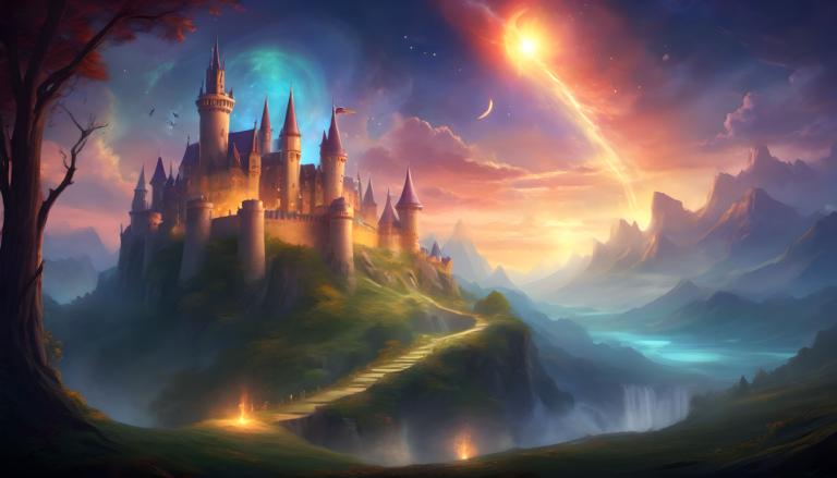 Fantasy Art,Fantasy Art, Castle, castle, scenery, no humans, tree, sky, cloud, castle, mountain, moon