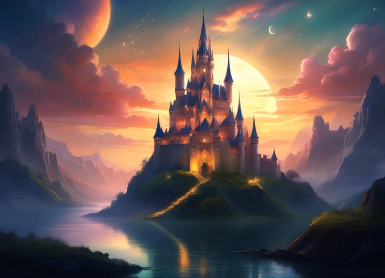 Fantasy Art,Fantasy Art, Castle, castle, scenery, moon, no humans, cloud, sky, castle, mountain, outdoors